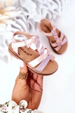 Outlet Boto Dziecięce Sandały Z Brokatem Różowe Batilda