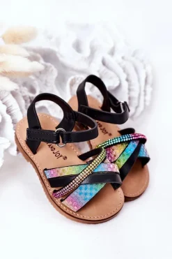 Dziewczęce>Boto Dziecięce Sandały Z Cekinami Czarne Becky