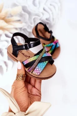 Dziewczęce>Boto Dziecięce Sandały Z Cekinami Czarne Becky