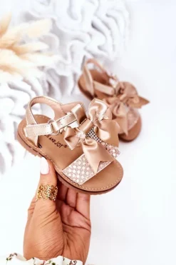 Dziewczęce>Boto Dziecięce Sandały Z Kokardą Złote Beebee