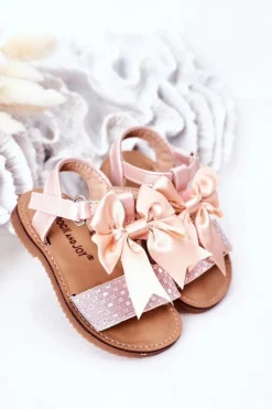 Discount Boto Dziecięce Sandały Z Kokardą Różowe Beebee