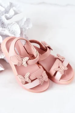 Discount Dziecięce Sandały Z Motylkami Na Rzep Różowe Malvika Dzieci Dziewczęce