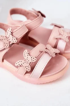 Discount Dziecięce Sandały Z Motylkami Na Rzep Różowe Malvika Dzieci Dziewczęce
