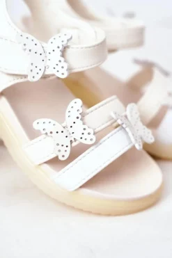 Boto Dziecięce Sandały Z Motylkami Na Rzep Białe Malvika