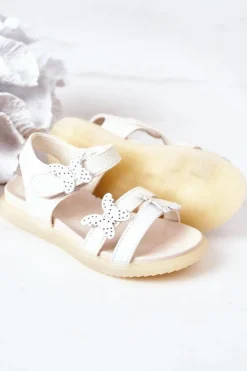 Boto Dziecięce Sandały Z Motylkami Na Rzep Białe Malvika