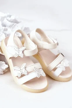 Boto Dziecięce Sandały Z Motylkami Na Rzep Białe Malvika