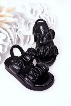 Dziecięce Sandały Ze Ściągaczem Czarne Sweetness Dzieci Dziewczęce