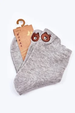 Discount COSAS Dziecięce Skarpetki Bawełniane Z Misiem Jasno Szare