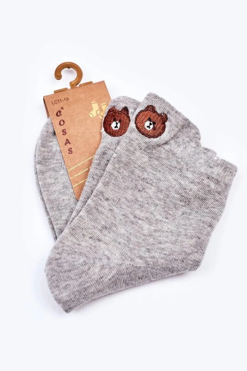 Discount COSAS Dziecięce Skarpetki Bawełniane Z Misiem Jasno Szare