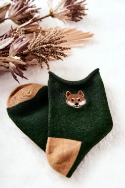 Outlet Dziecięce Skarpetki Bezuciskowe Lisek Zielone Skarpetki|Skarpetki