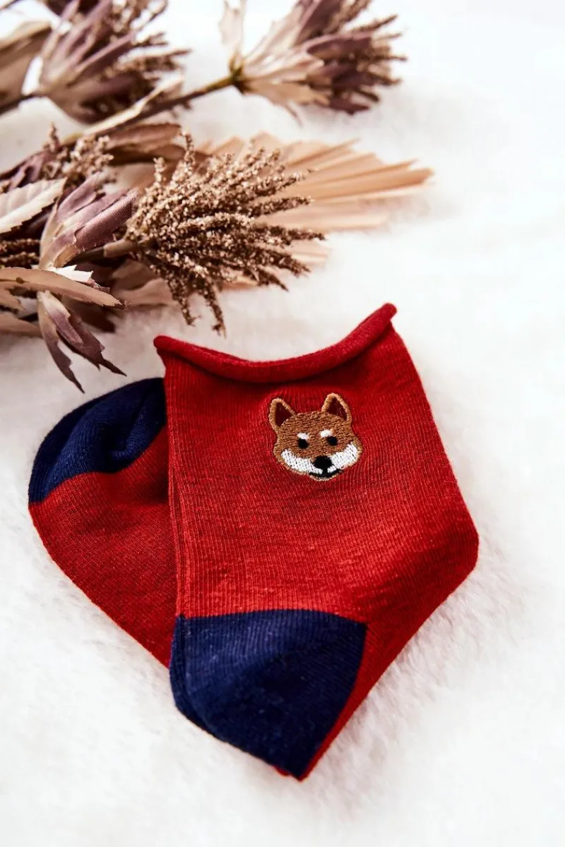 Outlet Dziecięce Skarpetki Bezuciskowe Lisek Czerwone Skarpetki|Skarpetki