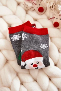 Skarpetki|Skarpetki>Aura.via Dziecięce Skarpetki "Merry Christmas" Mikołaj Szaro-Zielone