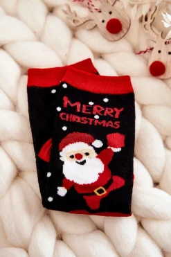 Clearance Aura.via Dziecięce Skarpetki "Merry Christmas" Mikołaj Czarno-Czerwone