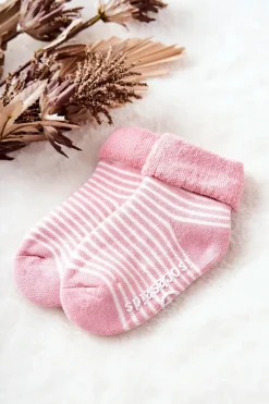 Discount Dziecięce Skarpetki Paseczki Różowo-Białe Skarpetki|Skarpetki