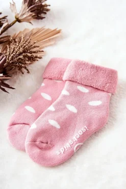 Skarpetki|Skarpetki>Aura.via Dziecięce Skarpetki W Kropki Różowe