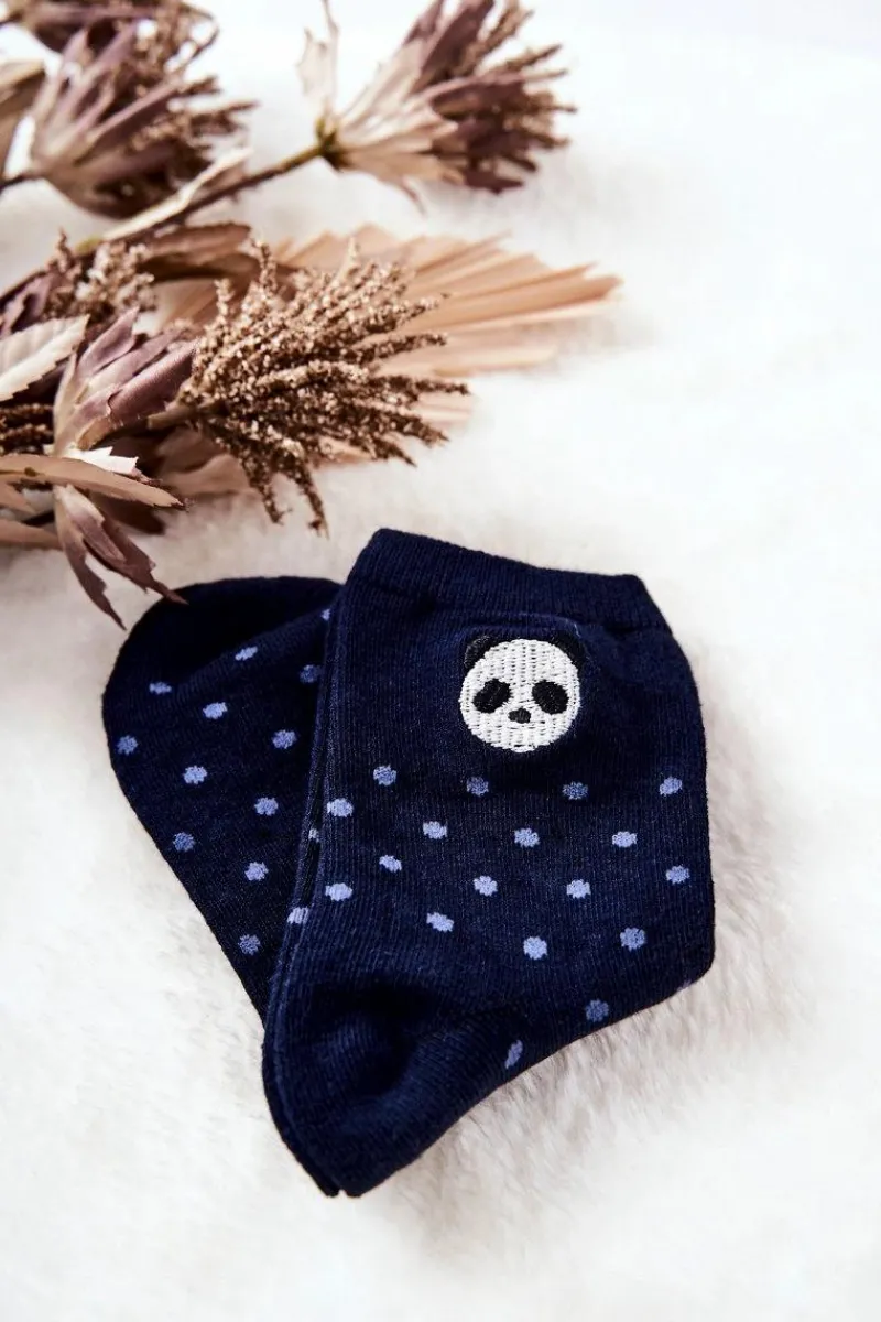 Dziecięce Skarpetki W Kropki Panda Granatowe Skarpetki|Skarpetki