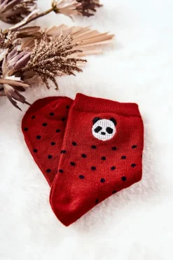 Sale Dziecięce Skarpetki W Kropki Panda Czerwone Skarpetki|Skarpetki