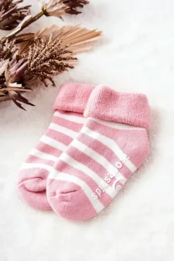 Skarpetki|Skarpetki>Aura.via Dziecięce Skarpetki W Paski Różowo-Białe