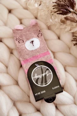 Hot Just Play Dziecięce Skarpety W Pasy Z Misiem Beżowe