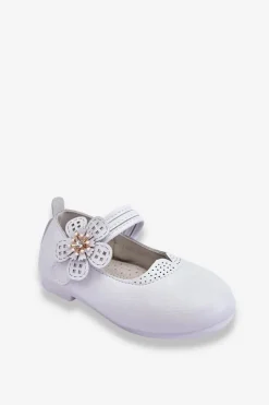 Outlet Dziecięce Skórzane Balerinki Z Kwiatem Białe Cobi Dzieci Balerinki Dziecięce