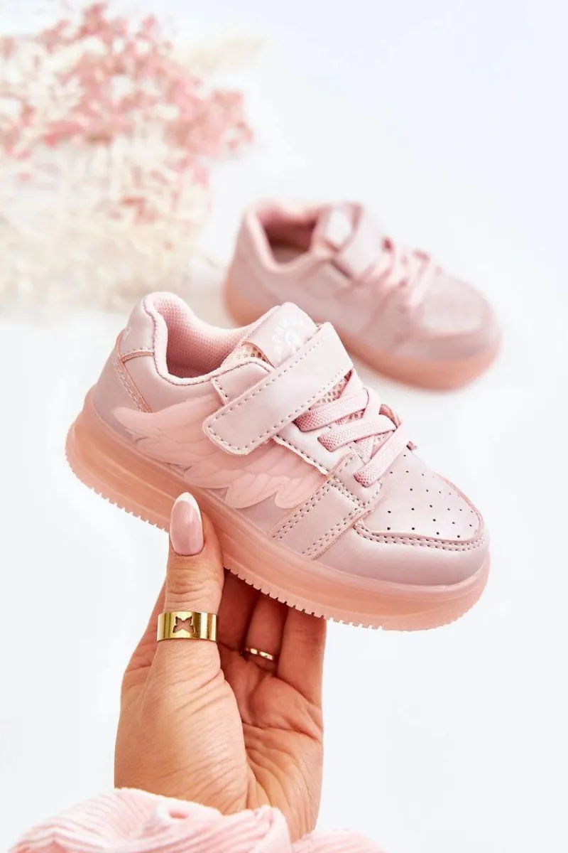 Clearance Dziecięce Skórzane Buty Sportowe Na Rzep Różowe Angel Dzieci Dziewczęce