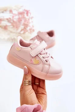 Hot Boto Dziecięce Skórzane Buty Sportowe Na Rzep Różowe Baylene