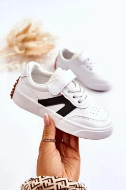 Outlet Dziecięce Skórzane Niskie Buty Sportowe Biało-Czarne Jessie Dzieci Chłopięce|Dziewczęce