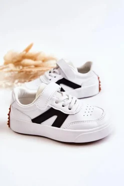 Outlet Dziecięce Skórzane Niskie Buty Sportowe Biało-Czarne Jessie Dzieci Chłopięce|Dziewczęce