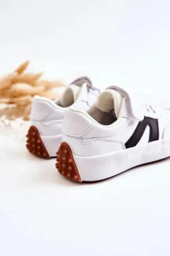 Outlet Dziecięce Skórzane Niskie Buty Sportowe Biało-Czarne Jessie Dzieci Chłopięce|Dziewczęce