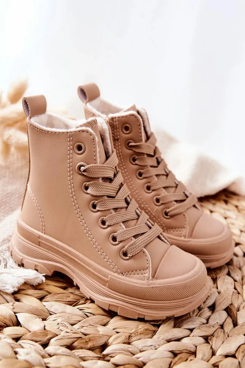 Chłopięce|Dziewczęce>Boto Dziecięce Skórzane Ocieplane Trampki Beżowe Bomi