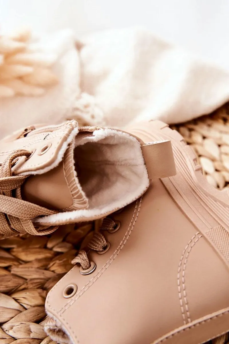 Chłopięce|Dziewczęce>Boto Dziecięce Skórzane Ocieplane Trampki Beżowe Bomi