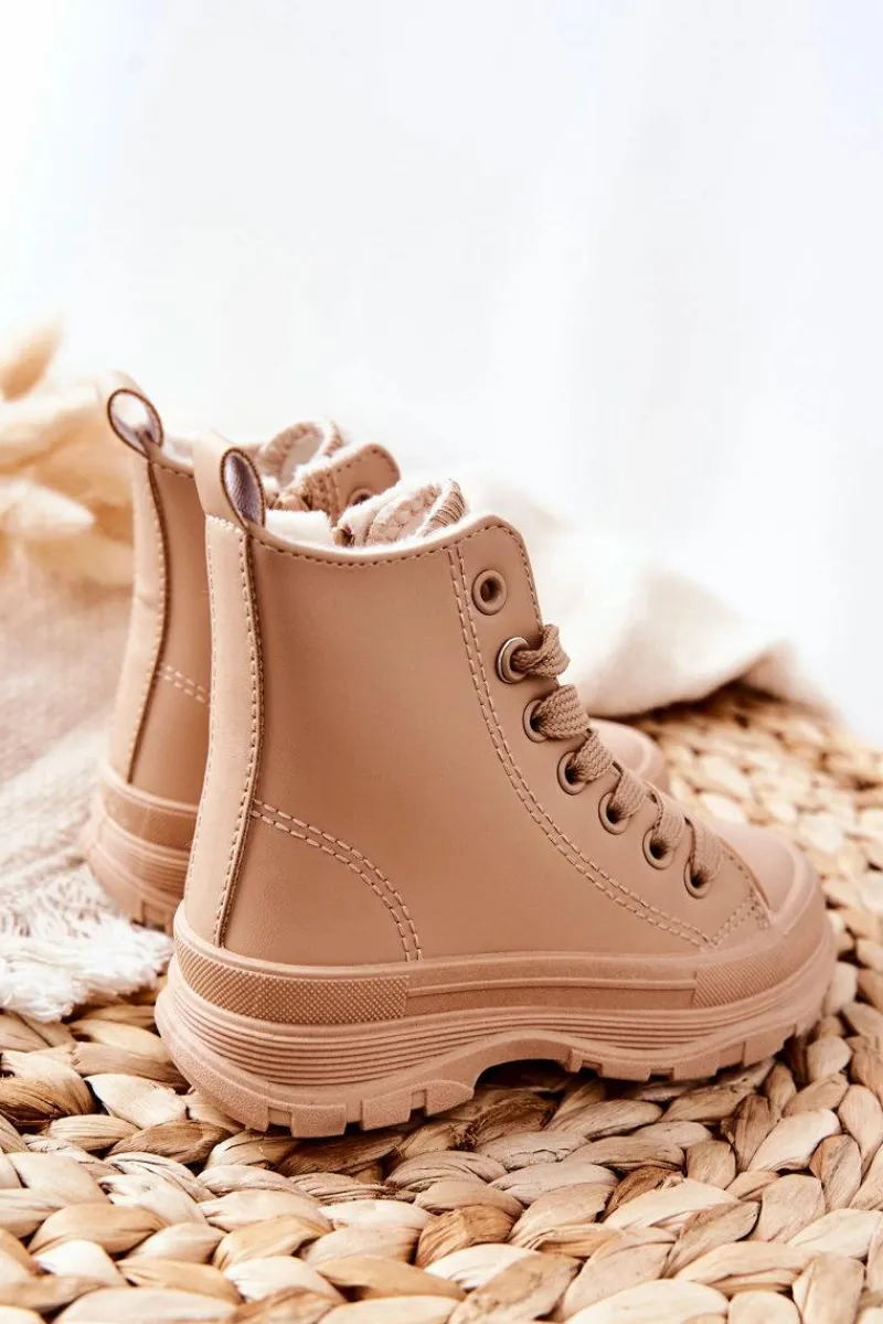 Chłopięce|Dziewczęce>Boto Dziecięce Skórzane Ocieplane Trampki Beżowe Bomi