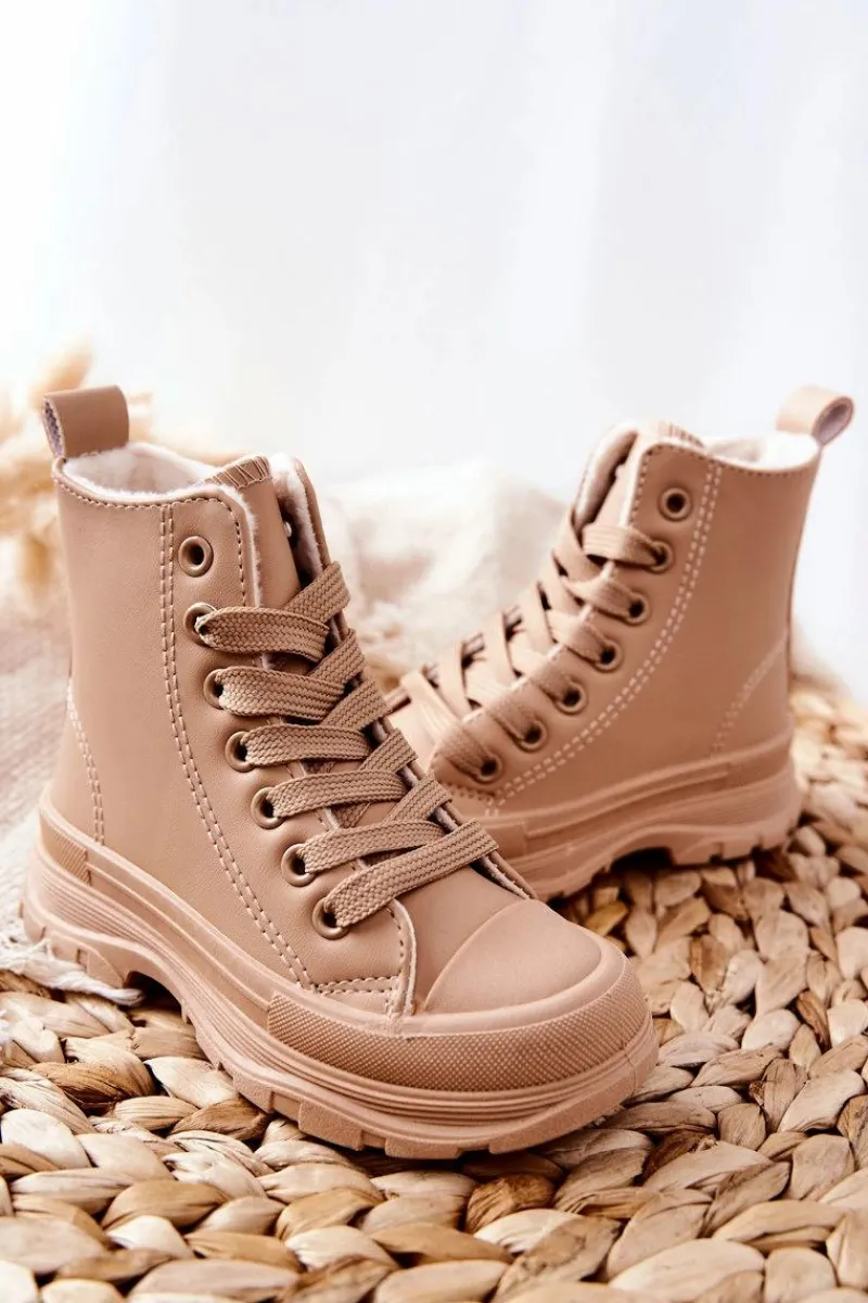 Chłopięce|Dziewczęce>Boto Dziecięce Skórzane Ocieplane Trampki Beżowe Bomi