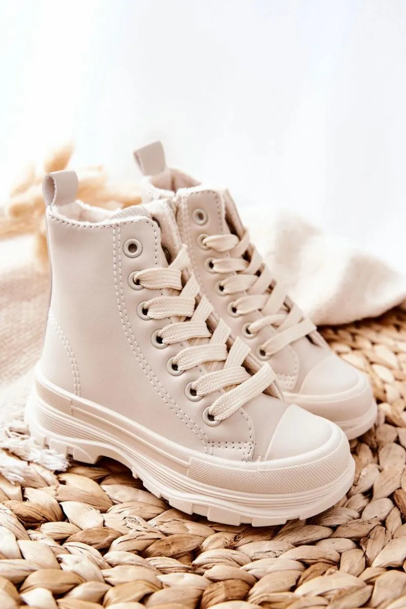 Clearance Dziecięce Skórzane Ocieplane Trampki Jasnobeżowe Bomi Dzieci Chłopięce|Dziewczęce