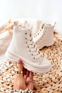 Clearance Dziecięce Skórzane Ocieplane Trampki Jasnobeżowe Bomi Dzieci Chłopięce|Dziewczęce