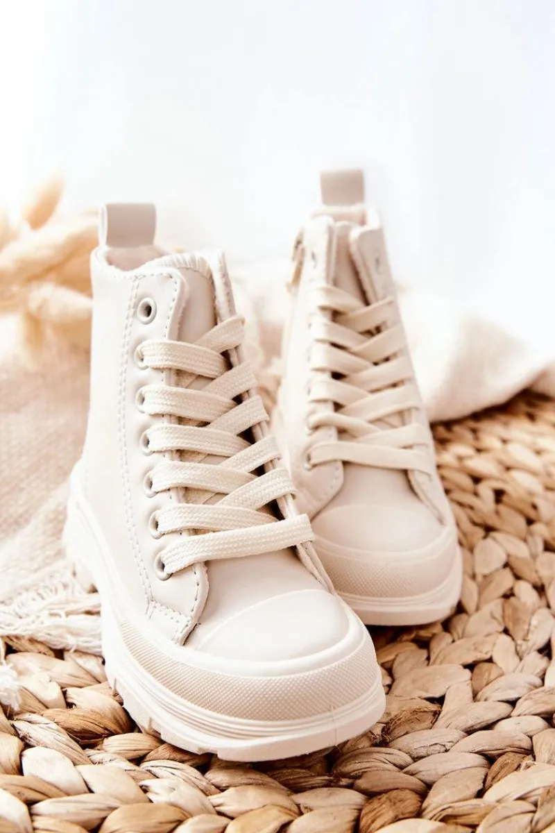 Clearance Dziecięce Skórzane Ocieplane Trampki Jasnobeżowe Bomi Dzieci Chłopięce|Dziewczęce