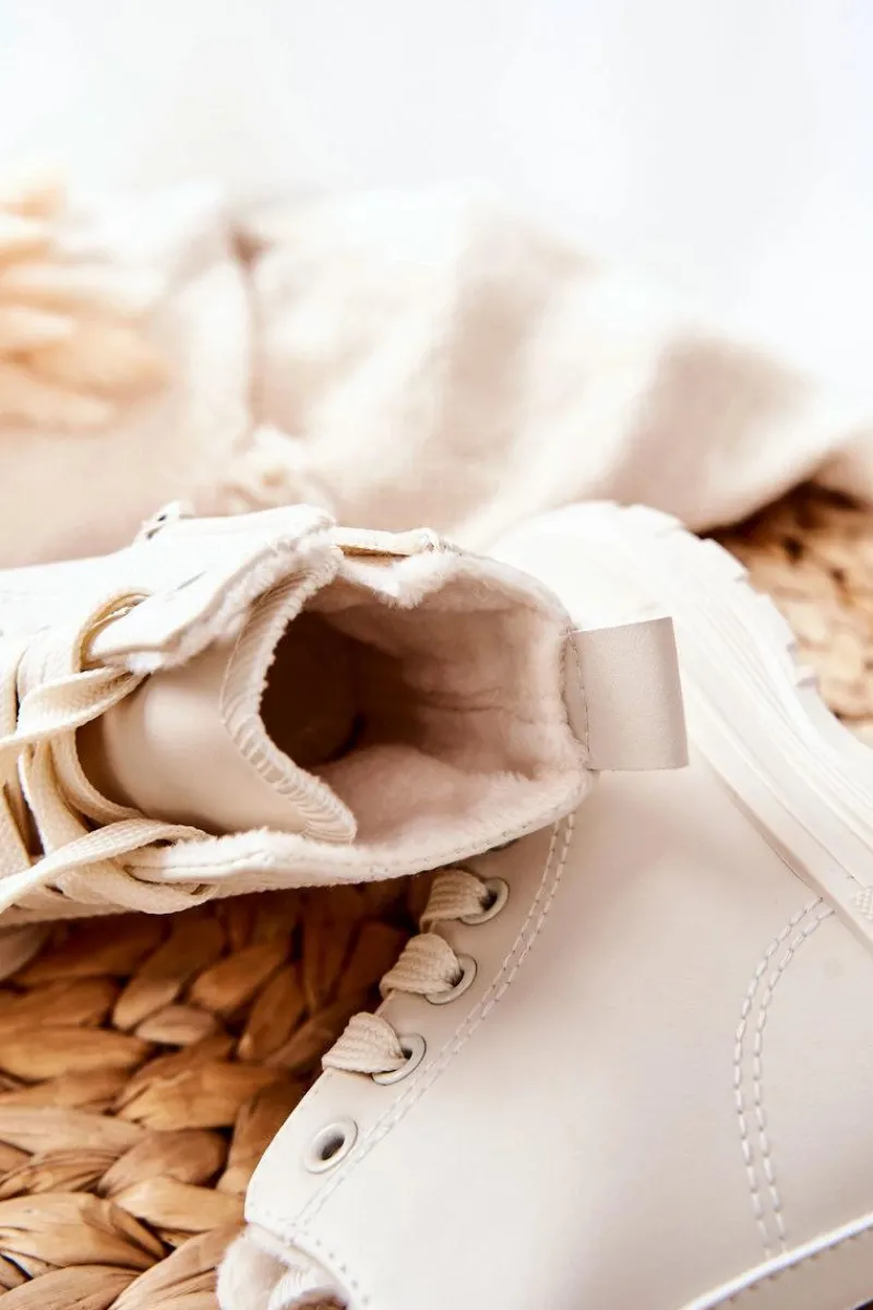 Clearance Dziecięce Skórzane Ocieplane Trampki Jasnobeżowe Bomi Dzieci Chłopięce|Dziewczęce