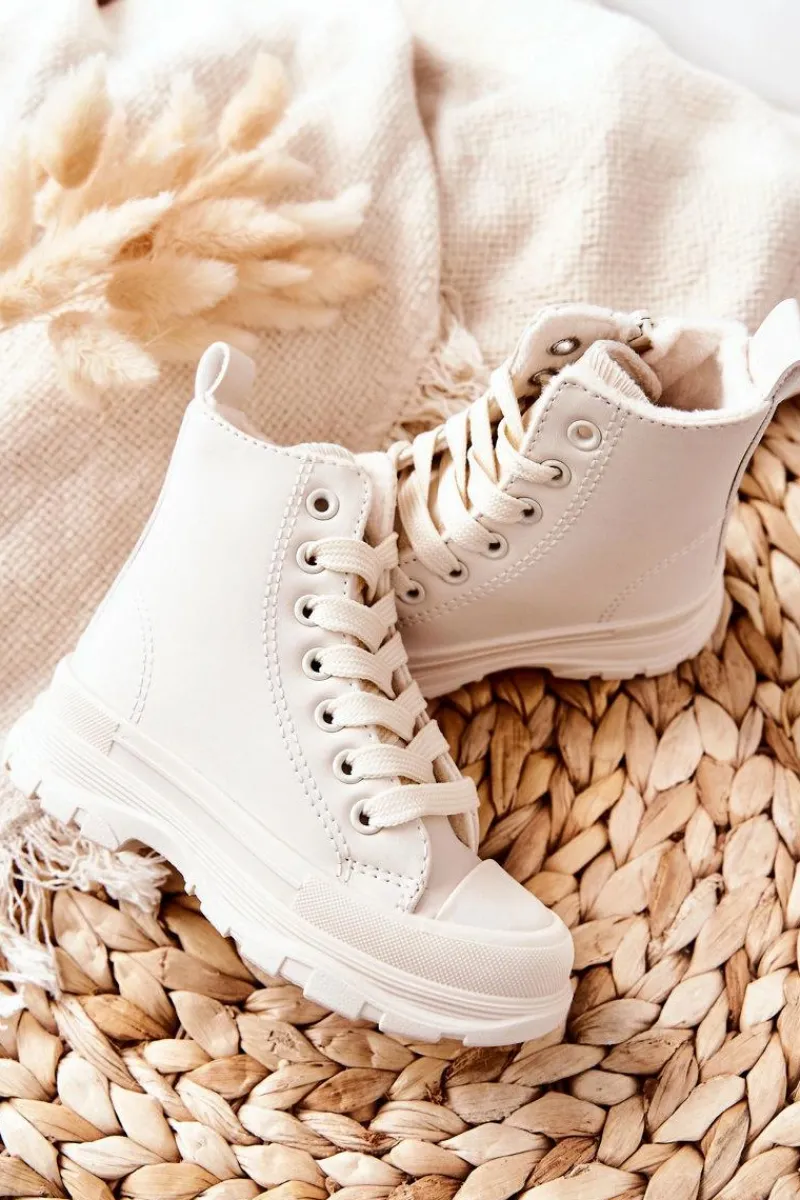 Clearance Dziecięce Skórzane Ocieplane Trampki Jasnobeżowe Bomi Dzieci Chłopięce|Dziewczęce