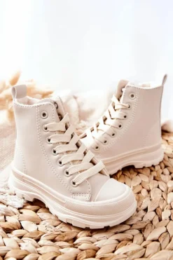 Clearance Dziecięce Skórzane Ocieplane Trampki Jasnobeżowe Bomi Dzieci Chłopięce|Dziewczęce