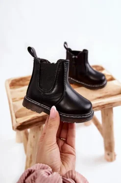 Dziewczęce>Boto Dziecięce Skórzane Ocieplane Botki Czarne Porky Czarny