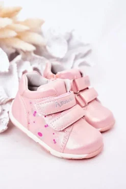 Sale Boto Dziecięce Skórzane Półbuty Na Rzepy Różowe Milo
