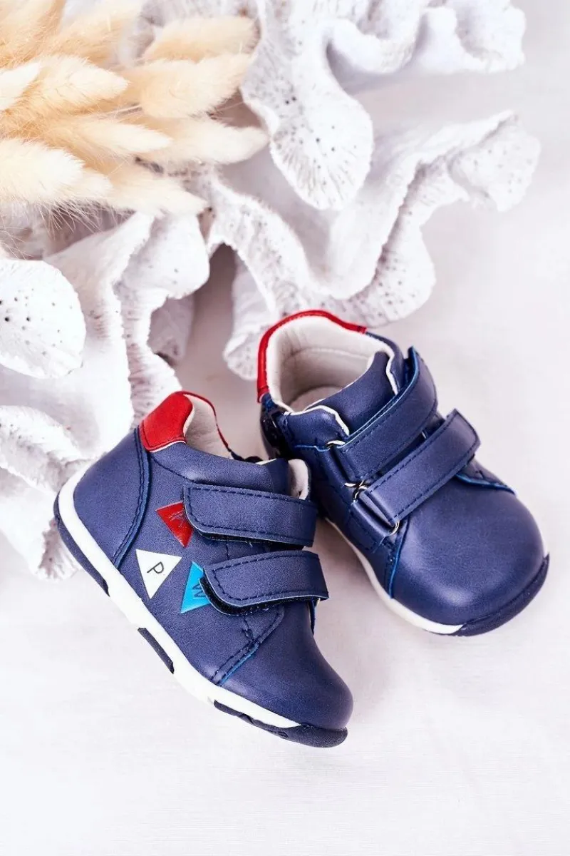 Chłopięce>Boto Dziecięce Skórzane Półbuty Na Rzepy Granatowe Milo