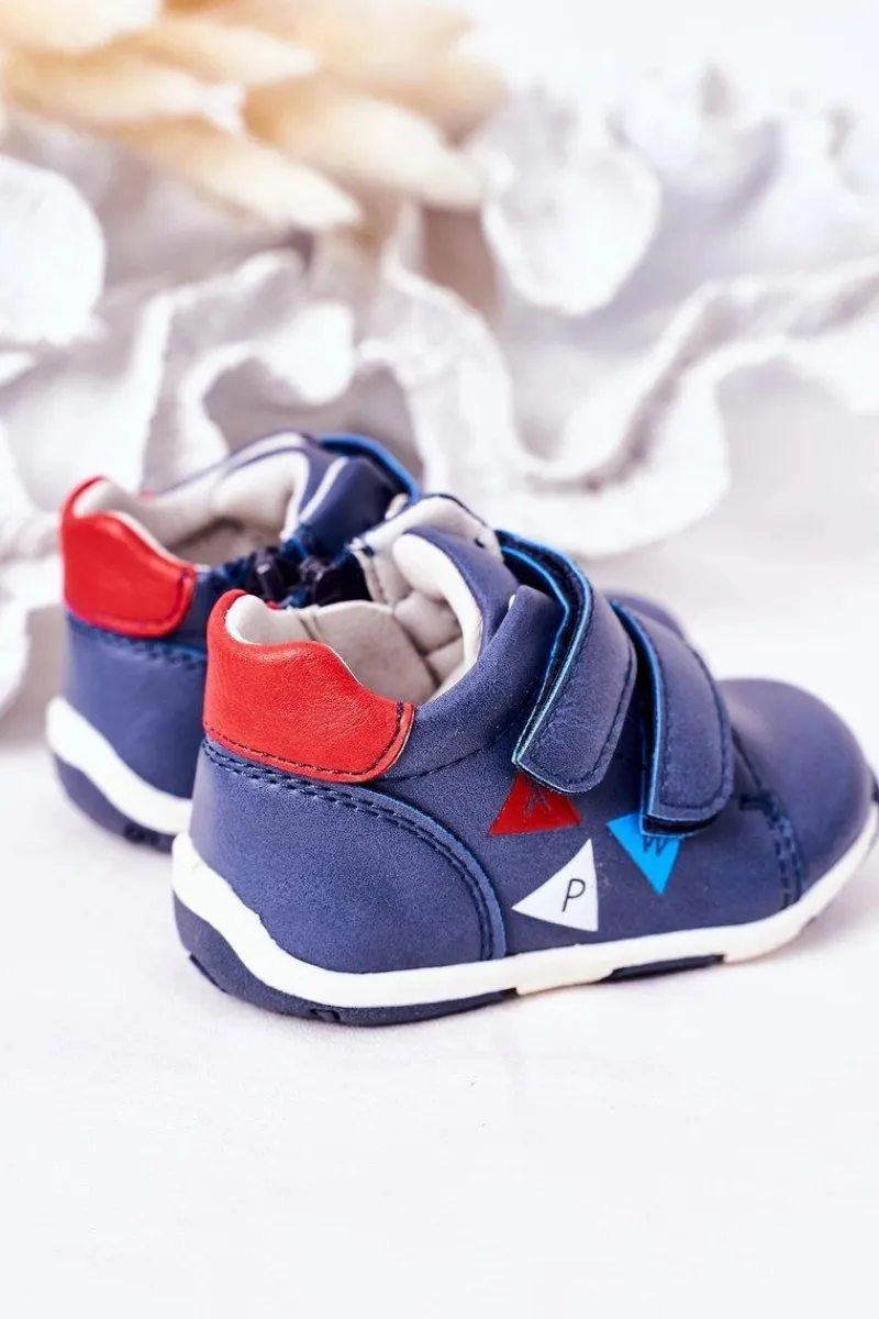 Chłopięce>Boto Dziecięce Skórzane Półbuty Na Rzepy Granatowe Milo