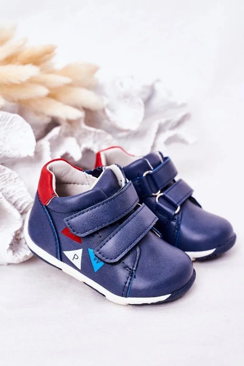 Chłopięce>Boto Dziecięce Skórzane Półbuty Na Rzepy Granatowe Milo