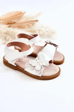 Damskie buty S.Barski Dziecięce Skórzane Sandały Motylki Białe Rolly