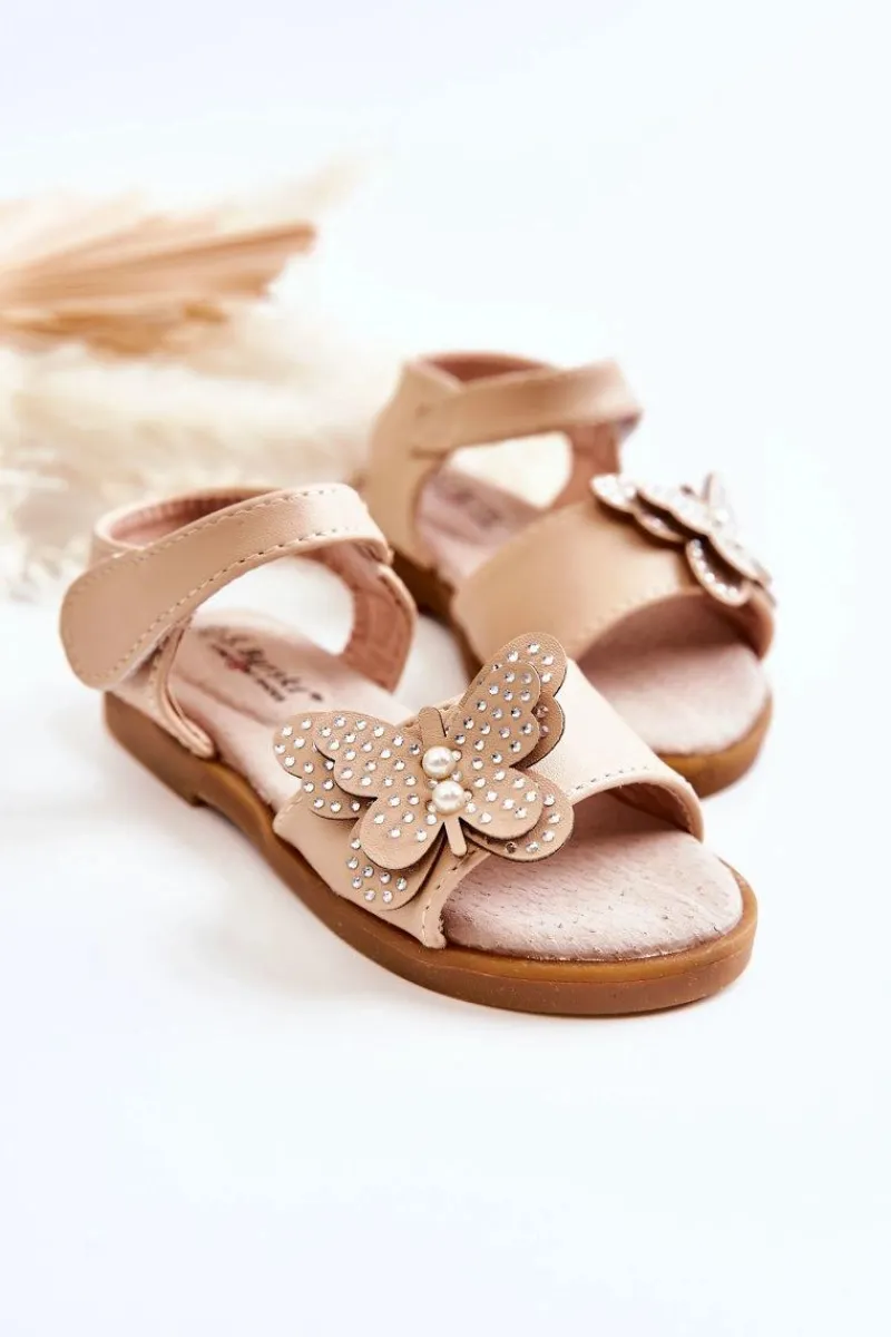 Dziewczęce>Damskie buty S.Barski Dziecięce Skórzane Sandały Motylki Beżowe Rolly