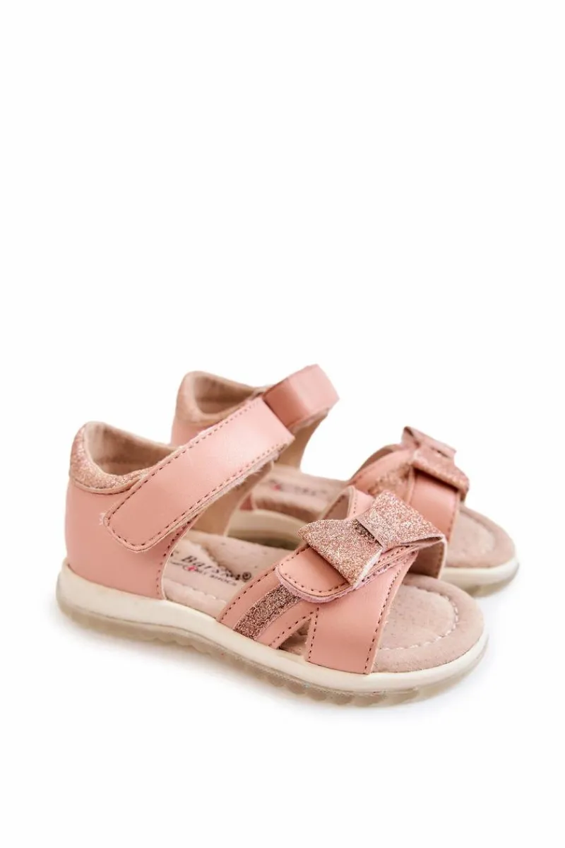 Dziewczęce>Damskie buty S.Barski Dziecięce Skórzane Sandały Na Rzep Różowe Lolly
