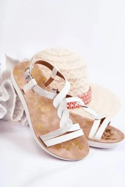 Clearance Damskie buty S.Barski Dziecięce Skórzane Sandały Na Sprzączkę Białe Dimmel