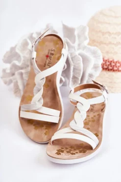 Clearance Damskie buty S.Barski Dziecięce Skórzane Sandały Na Sprzączkę Białe Dimmel