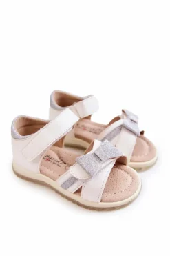 Damskie buty S.Barski Dziecięce Skórzane Sandały Na Rzep Białe Lolly